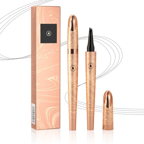 3D Wasserfester Microblading Augenbrauenstift 4 Gabelspitze Tattoo-Stift Waterproof Brow Pen Augenbrauenstift mit Mikro Gabelspitze Applikator Mühelos natürlich Brauen (Dunkles Curry) von Toerjii