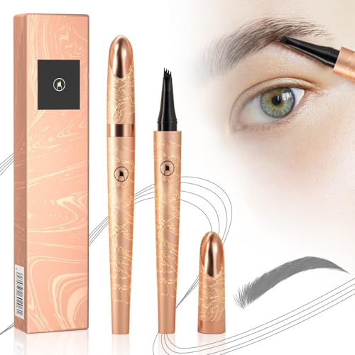 3D Wasserfester Microblading Augenbrauenstift 4 Gabelspitze Tattoo-Stift Waterproof Brow Pen Augenbrauenstift mit Mikro Gabelspitze Applikator Mühelos natürlich Brauen (Grau) von Toerjii