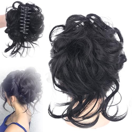 Curly Bun Hair Claw Clips, Haarknoten Pferdeschwanz mit Clip, Haarteil Haarklammer in Messy Hair Bun Haarteil Hochsteckfrisuren Haarteile Glatt Kurz Ponytail Extension für Damen Mädchen (1#) von Toerjii