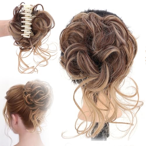 Curly Bun Hair Claw Clips, Haarknoten Pferdeschwanz mit Clip, Haarteil Haarklammer in Messy Hair Bun Haarteil Hochsteckfrisuren Haarteile Glatt Kurz Ponytail Extension für Damen Mädchen (10#) von Toerjii