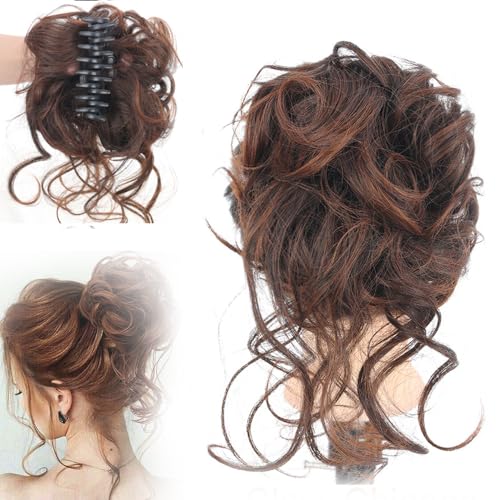 Curly Bun Hair Claw Clips, Haarknoten Pferdeschwanz mit Clip, Haarteil Haarklammer in Messy Hair Bun Haarteil Hochsteckfrisuren Haarteile Glatt Kurz Ponytail Extension für Damen Mädchen (3#) von Toerjii