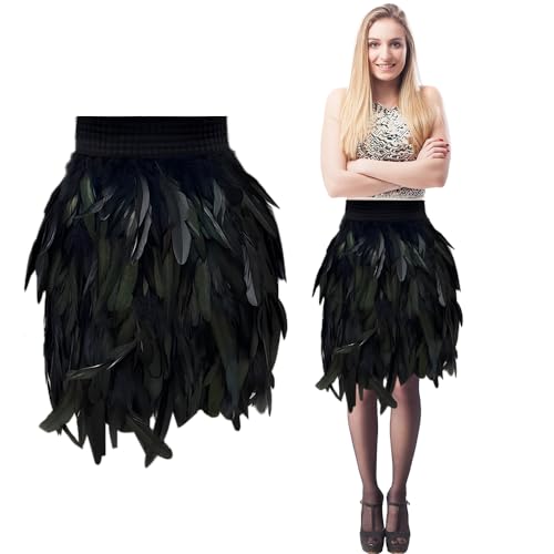 Damen Feder Röcke Mittlere Taille Mini A-line Rock Mode Gothic Rave Wear Karneval Kostüm Damen Rock Minirock für Cosplay-Party Leistung (DE/NL/SE/PL, Alphanumerisch, S, Regular, Regular, Schwarz) von Toerjii