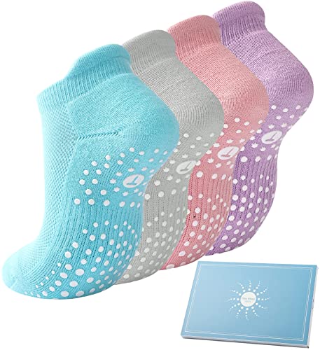 4 Paar Sneaker Yoga Socken Damen Stoppersocken, Pilates Rutschfeste Socken Antirutschsocken Mädchen für Trampolin Zuhause Fitness Krankenhaus Bunt 35-38 von Toes Home