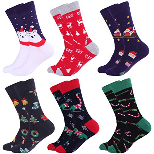 Toes Home 6 Paar Herren Weihnachtssocken, Lustige Socken 39-46, Bunte Gemusterte Warme witzige Baumwolle Socken für Weihnachten Geburtstag und Adventskalender von Toes Home