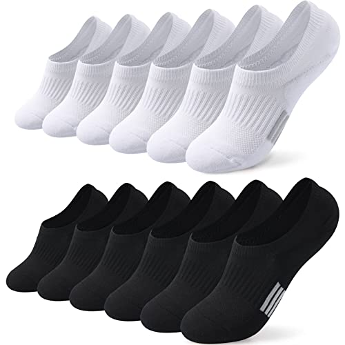 Toes Home 6 Paar Sneaker Socken Damen 35-38, Füßlinge Sneakersocken mit Silikonpad, Füsslinge Sportsocken Laufsocken Gepolsterte Kurze Socken Mädchen Unsichtbar Schwarz Weiß von Toes Home