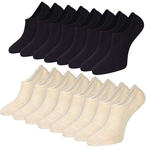 Toes Home Bambus Sneaker Socken Damen Herren, 8 Paar Füßlinge Füsslinge Sneakersocken, Unsichtbare Kurze Ballerina Socken, Atmungsaktive Footies mit Silikonpad Anti Rutsch 35-38 von Toes Home