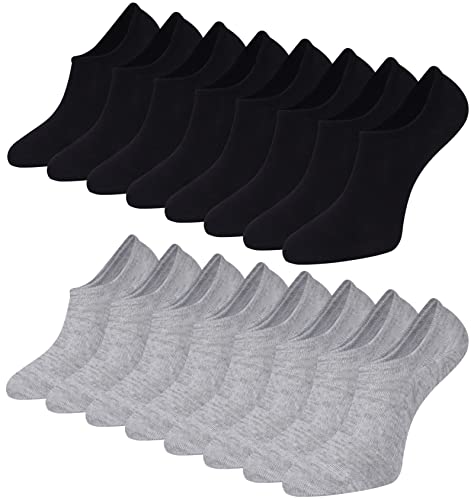 Toes Home Sneaker Socken Damen Füsslinge Herren 8 Paar, Bambus Füßlinge Sneakersocken Unsichtbare Unisex Bambussocken No Show Socken mit Rutschfest Silikon Footies Schwarz Grau 35-38 von Toes Home