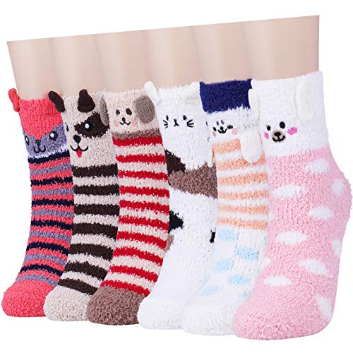 Toes Home Cartoon Kuschel Socken Damen - 6 Paar Super Weich Flauschige Warme Winter Lässige Zuhause Socken für Mädchen von Toes Home