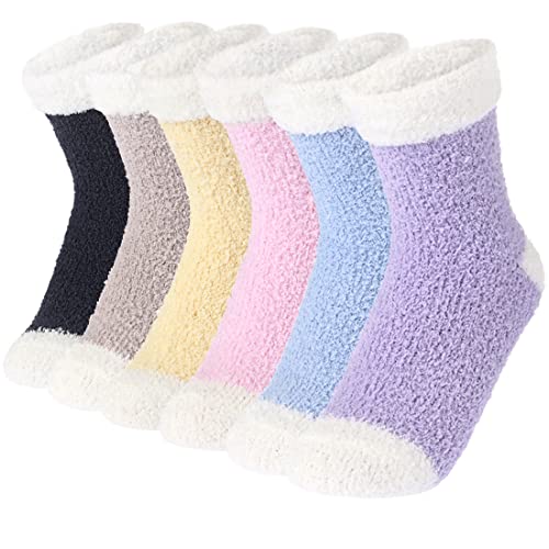 Toes Home Damen Plüsch-Slipper Socks - Bunte Warm Crew Socken gemütliche weiche 3/5/6 Paare für Winter-Innen Durchschnittlich 6 Paare Two Tone von Toes Home