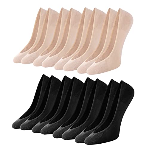 Toes Home Füßlinge Ballerina Socken Damen 8 Paar, Unsichtbare Sneaker Socken Damen Füsslinge mit Rutschfest Silikon No Show Atmungsaktiv Halbsocken Schwarz Hautfarbe 39-42 (M) von Toes Home
