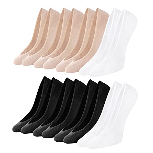 Toes Home Füßlinge Ballerina Socken Damen 8 Paar, Unsichtbare Sneaker Socken Damen Füsslinge mit Rutschfest Silikon No Show Atmungsaktiv Halbsocken Schwarz Weiß Hautfarbe 35-38 (S) von Toes Home