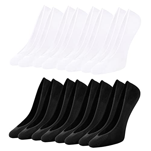 Toes Home Füßlinge Ballerina Socken Damen 8 Paar, Unsichtbare Sneaker Socken Damen Füsslinge mit Rutschfest Silikon No Show Atmungsaktiv Halbsocken Schwarz Weiß 35-38 (S) von Toes Home