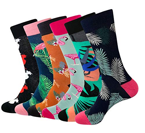 Toes Home Herren s kleid-socken flippige bunte tier gedruckte neuheit baumwolle crew socken cool fashion lustige 6 paare One Size Assorted Series2(6 Pairs) von Toes Home