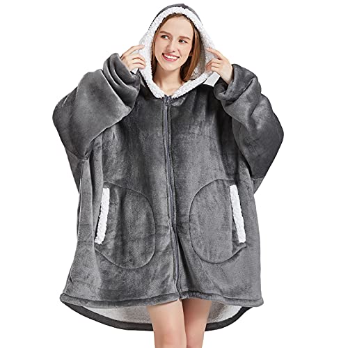 Toes Home Hoodie Decke Damen Oversize, Warmer Kuschelpullover Decken Blanket Hoodie, Weicher Sherpa Deckenpullover mit Kapuze Pullover Sweatshirt, Pulli Decke Schlafanzug von Toes Home