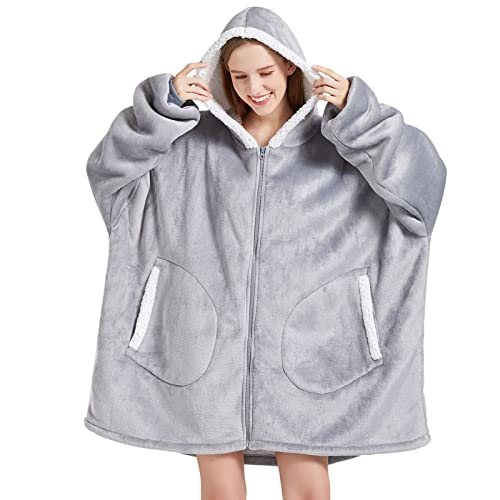 Toes Home Hoodie Decke Damen Oversize, Warmer Kuschelpullover Decken Blanket Hoodie, Weicher Sherpa Deckenpullover mit Kapuze Pullover Sweatshirt, Pulli Decke Schlafanzug von Toes Home