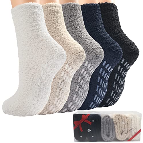 Toes Home Kuschelsocken Stoppersocken Damen 5 Paar, Wintersocken Flauschige Socken Antiruschsocken mit Noppen, Warme Bettsocken Haussocken Anti-Rutsch 36-42 von Toes Home