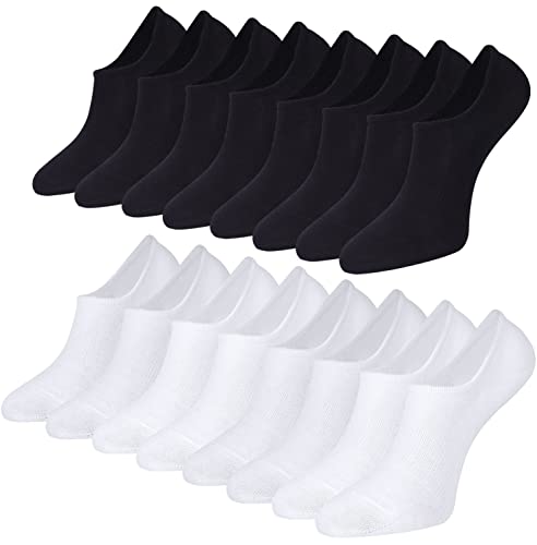 Toes Home Sneaker Socken Damen Füsslinge Herren 8 Paar, Bambus Füßlinge Sneakersocken Unsichtbare Unisex Bambussocken No Show Socken mit Rutschfest Silikon Footies Schwarz Weiß 35-38 von Toes Home