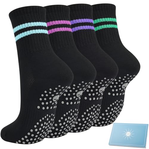 Toes Home Stoppersocken Yoga Socken Damen 39-42, 4 Paar Sportsocken Rutschfeste Socken mit Noppen Antirutschsocken für Erwachsene Haussocken Damen Pilates Grip Barfuß Socken Frauen Schwarz von Toes Home