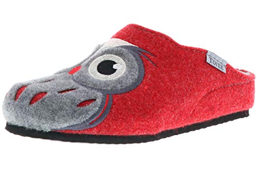 Tofee Damen Hausschuhe Slipper Pantoffeln Pantoletten Naturwollfilz (Eule) rot, Größe:36, Farbe:Rot von TOFEE