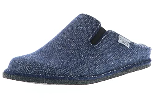 Tofee Herren Hausschuhe Pantoffeln Pantoletten Slipper Naturwollfilz Strickoptik blau/Navy, Größe:43, Farbe:Blau von Tofee