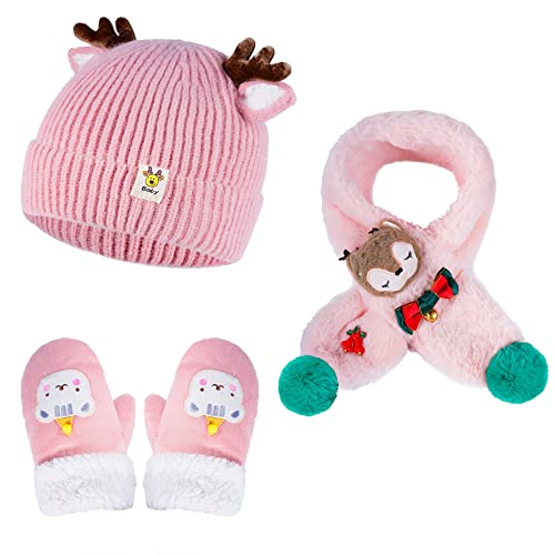 Tofern Kinder wintermütze Handschuhe Schal mädchen junge set, für 2-10 Jahre, Warme Strick Winter Beanie Hut Handschuhe Schal von Tofern