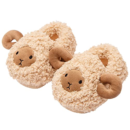 Tofern Kuschelige Alpaka Hausschuhe Kinder Jungen Plüsch Tierhausschuhe Pantoffeln Winter Warme Kleinkinder Slippers für 1-8 Kinder Kleinkinder mit Anti-Rutsch Sohle von Tofern