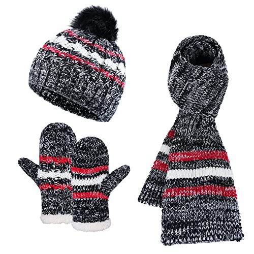 Tofern Slouchy Damen Handschuhe Mütze Schal Set Schön Knitted Cord Warme Strickmütze mit Fleecefutter Scarf und Tsouchscreen Gloves, Thermo Flauschig Winter Strickset von Tofern