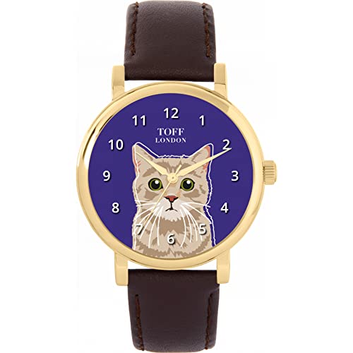 Toff London Beige Tabby Cat Head Watch von Toff London