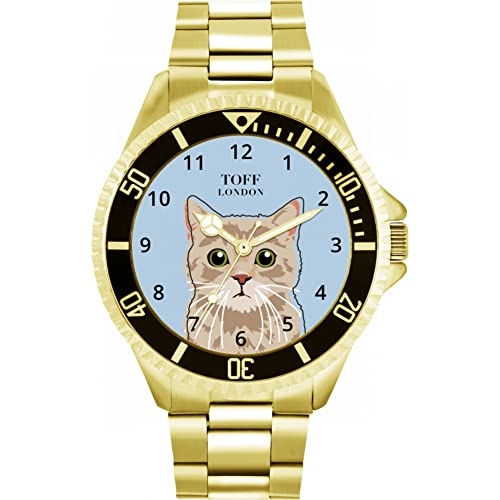 Toff London Beige Tabby-Katzenkopf-Uhr von Toff London