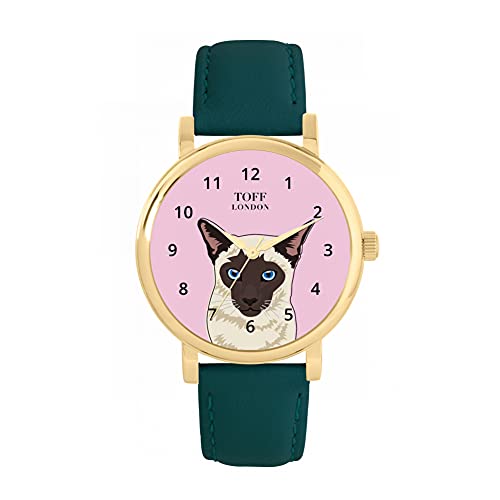 Toff London Beige Uhr mit siamesischem Katzenkopf von Toff London