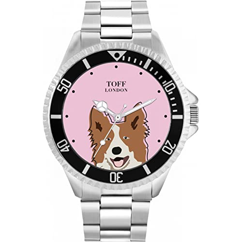 Toff London Braune weiße Border-Collie-Kopf-Hundeuhr von Toff London