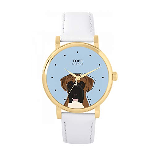 Toff London Braune weiße Boxer-Kopf-Hundeuhr von Toff London