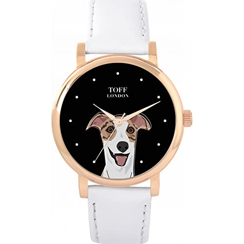 Toff London Gestreifte beige Whippet-Kopf-Hundeuhr von Toff London