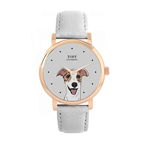 Toff London Gestreifte beige Whippet-Kopf-Hundeuhr von Toff London