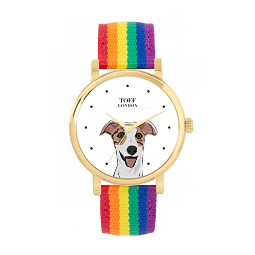 Toff London Gestreifte beige Whippet-Kopf-Hundeuhr von Toff London