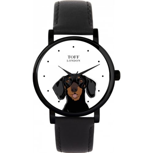 Toff London Schwarze Dackel-Kopf-Hundeuhr von Toff London