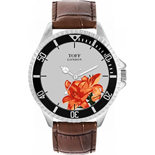 Toff London Orange Lilien-Blumen-Uhr von Toff London