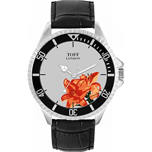 Toff London Orange Lilien-Blumen-Uhr von Toff London