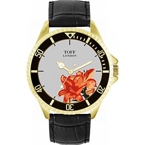 Toff London Orange Lilien-Blumen-Uhr von Toff London