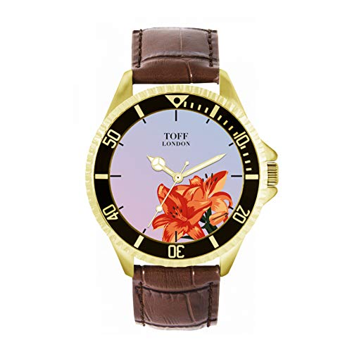 Toff London Orange Lilien-Blumen-Uhr von Toff London