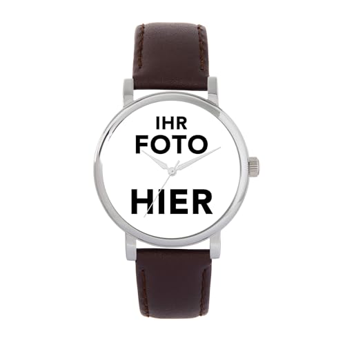 Toff London Personalisierte Fotogeschenke für Frauen, analoge Anzeige, japanische Uhr mit Quarzwerk und braunem Lederarmband, individuell gravierte Uhr von Toff London