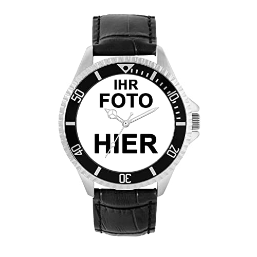 Toff London Personalisierte Gravierbare Fotogeschenke für Männer und Jungen, Analog Quarzwerk Uhr mit Lederband, Custom Made Uhr von Toff London