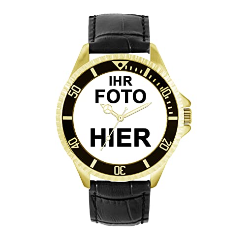 Toff London Personalisierte Gravierbare Fotogeschenke für Männer und Jungen, Analog Quarzwerk Uhr mit Lederband, Custom Made Uhr von Toff London