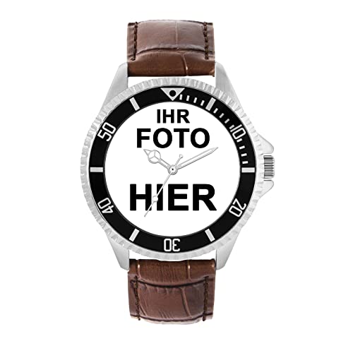 Toff London Personalisierte Gravierbare Fotogeschenke für Männer und Jungen, Analog Quarzwerk Uhr mit Lederband, Custom Made Uhr von Toff London