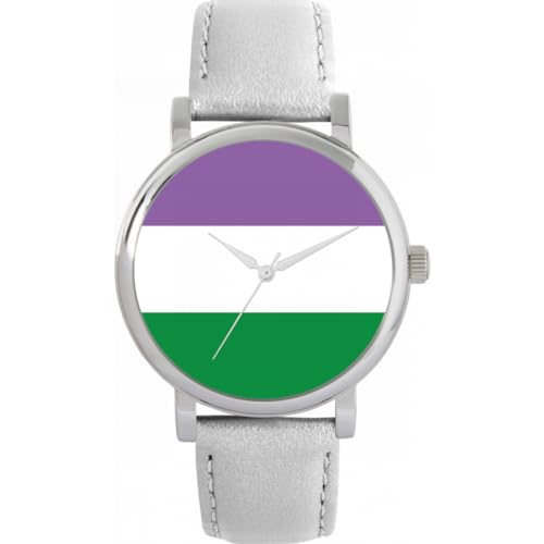 Toff London Pride Genderqueer Flagge Silber Grau Lederuhr von Toff London