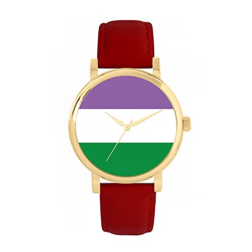 Toff London Pride Genderqueer Flagge Silber Schwarze Lederuhr von Toff London