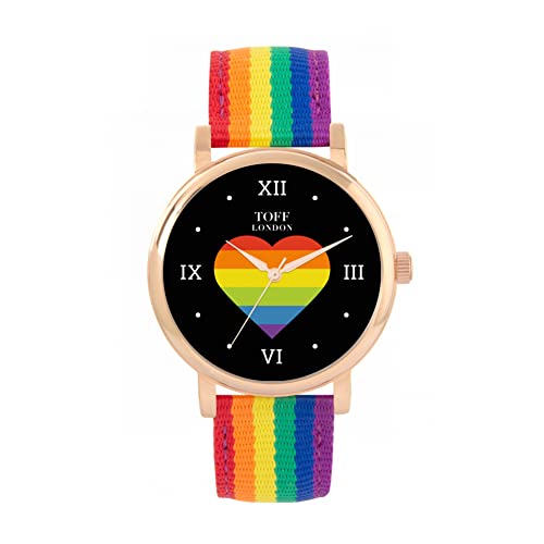 Toff London Pride Rainbow Heart Uhr mit römischen Ziffern von Toff London