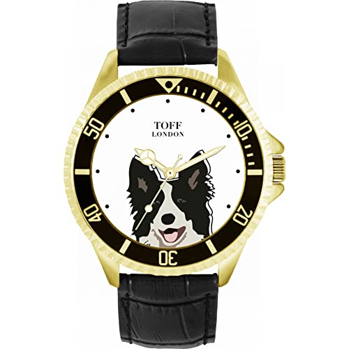 Toff London Schwarz-weiße Border-Collie-Kopf-Hundeuhr von Toff London