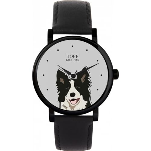Toff London Schwarz-weiße Border-Collie-Kopf-Hundeuhr von Toff London