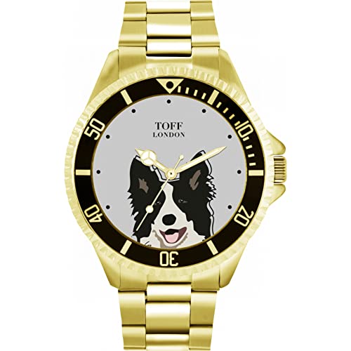 Toff London Schwarz-weiße Border-Collie-Kopf-Hundeuhr von Toff London